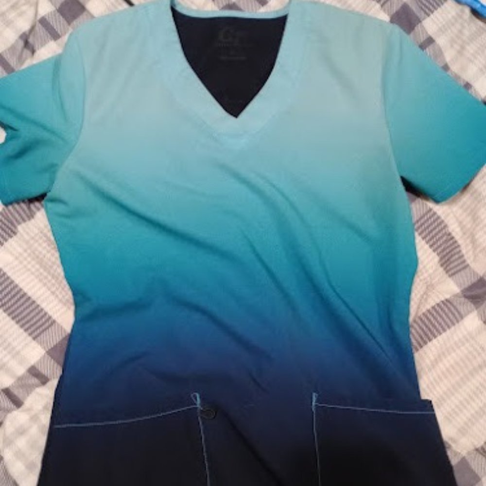 Blue and Black Chevron XS Women's Scrub Top